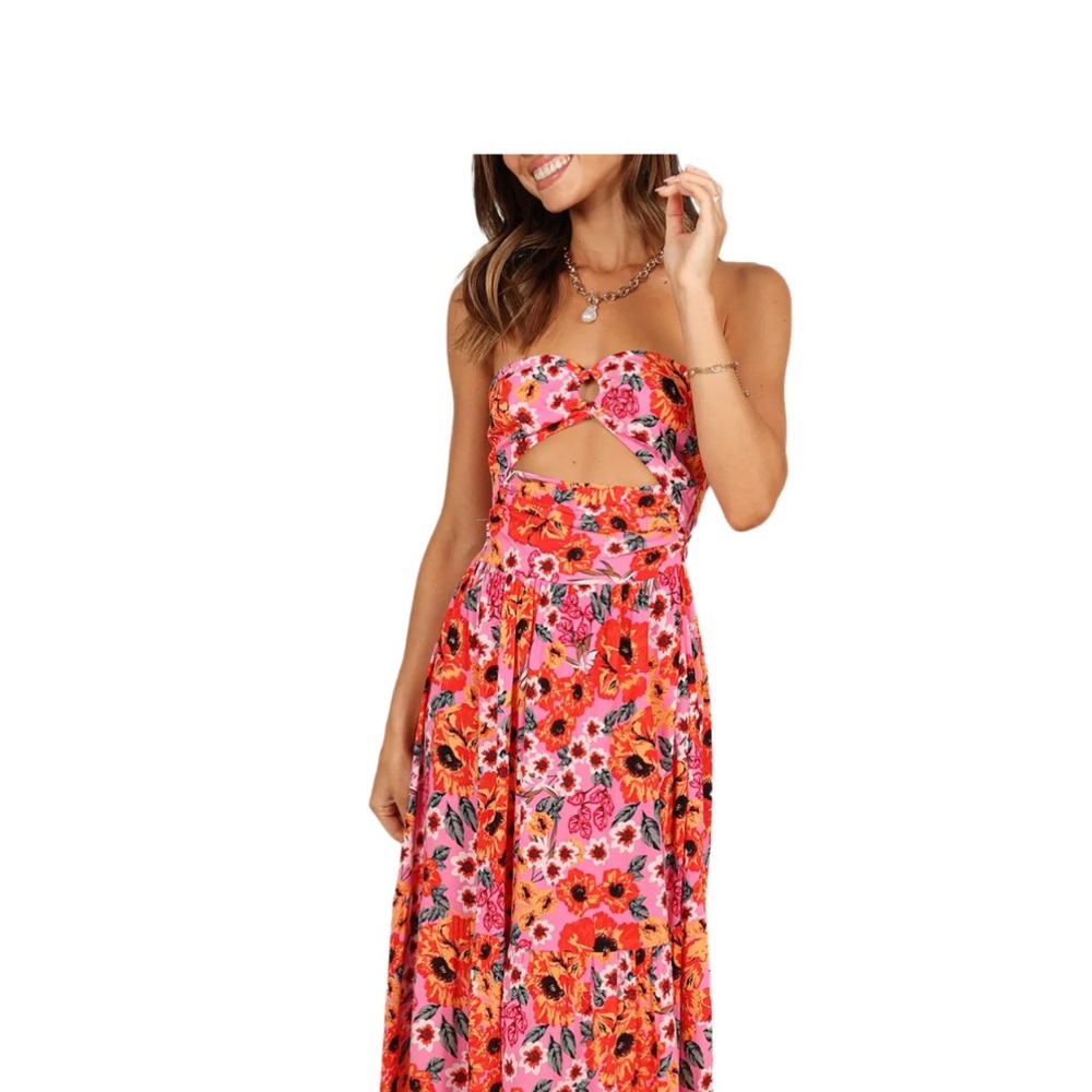 Petal & Pup Pink Floral Maxi Dress with Orange & Red Blooms